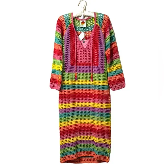 Farm Rio Striped Multicolor Crochet Dress, Light Chevron / Xs
